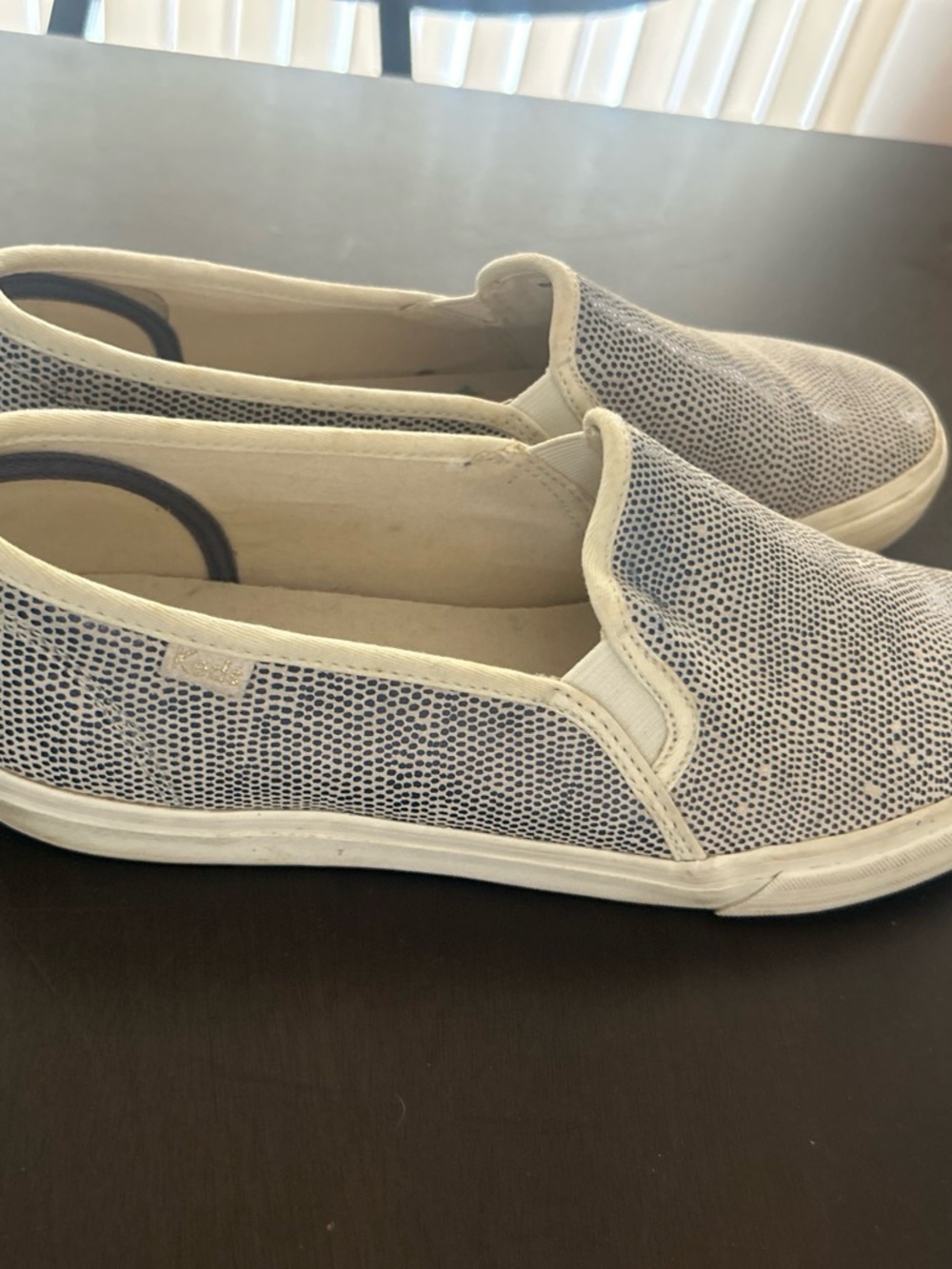 Keds Slip-On Flats in Navy and White Dot Print